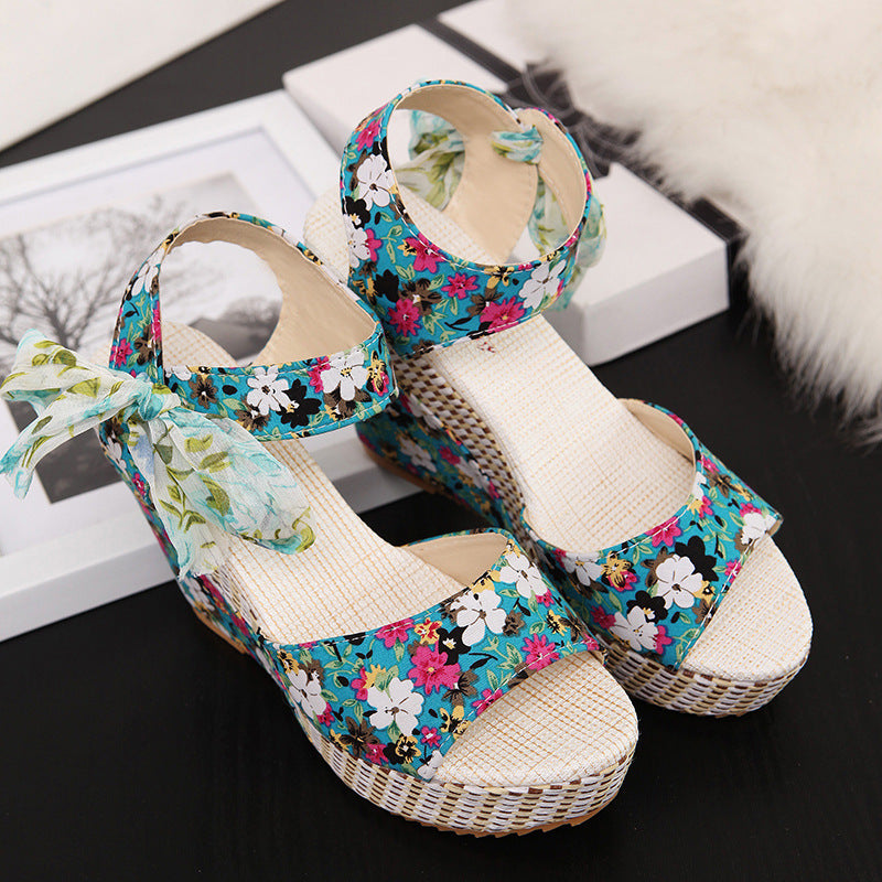 Bohemian Floral Wedge Heel Sandals