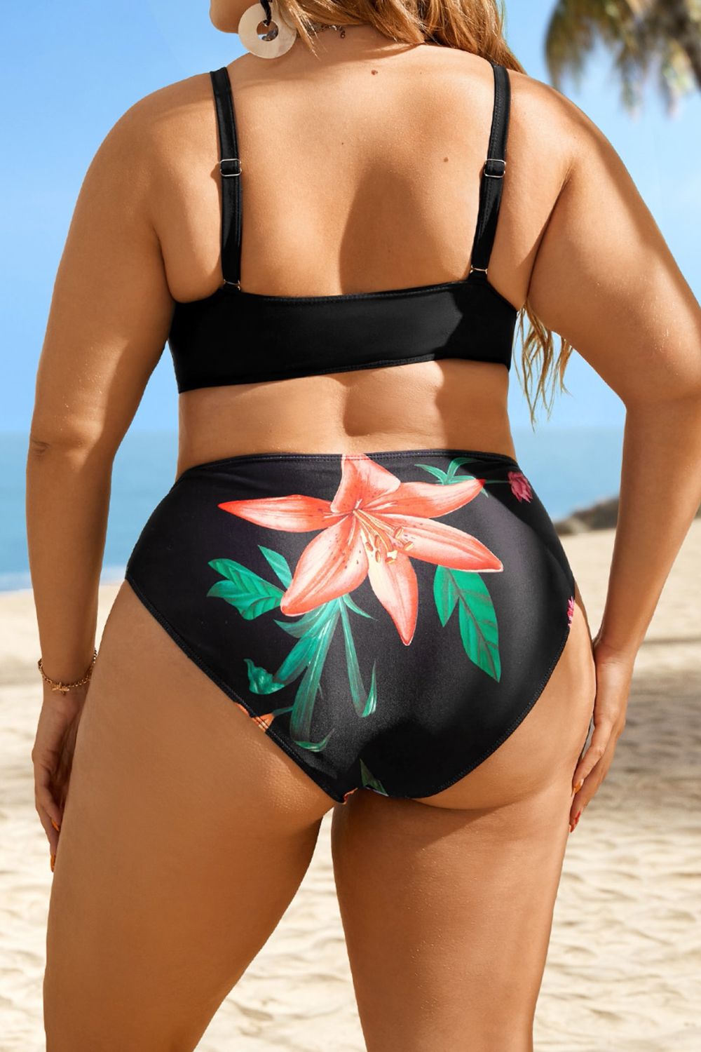 Plus Size Floral Sweetheart Neck Bikini Set