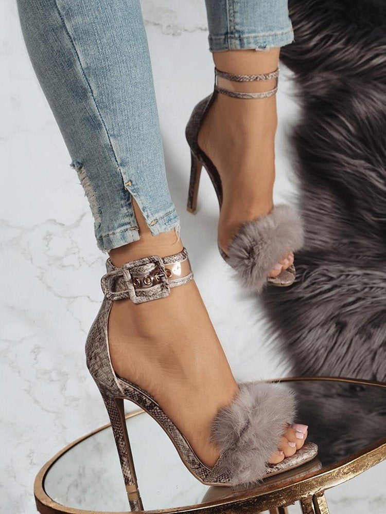 Women's Fur Buckle Stiletto Heels