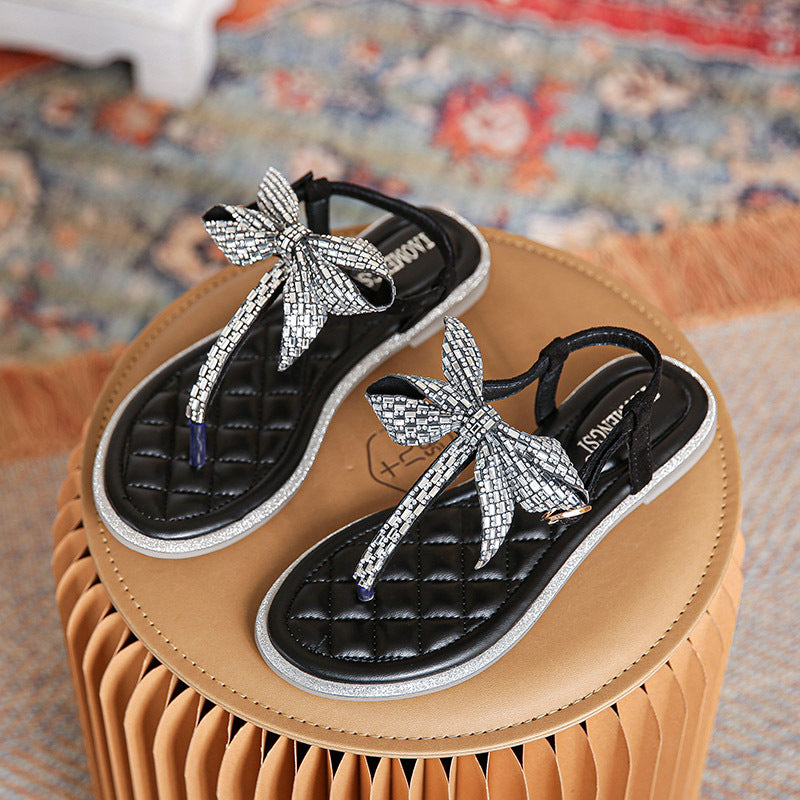 Women's Fashion Simple Bow Flat Sandals