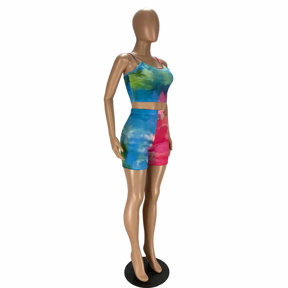 Fashion Print Crop Tank Top & Shorts Sexy Two-Piece Set