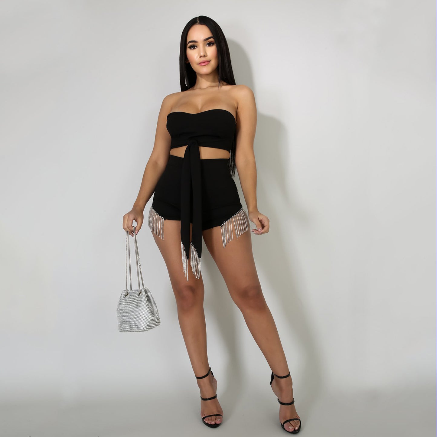 Women's Sexy Tassel Hot Drill Two Piece Set