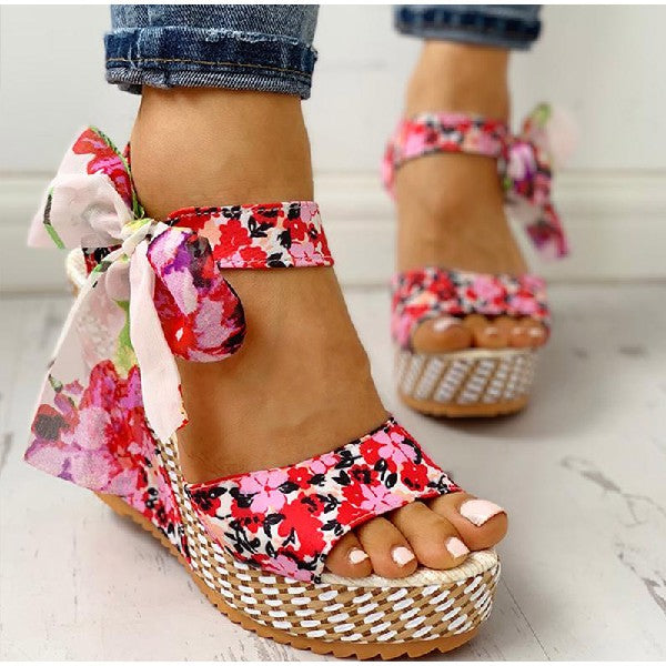 Bohemian Floral Wedge Heel Sandals