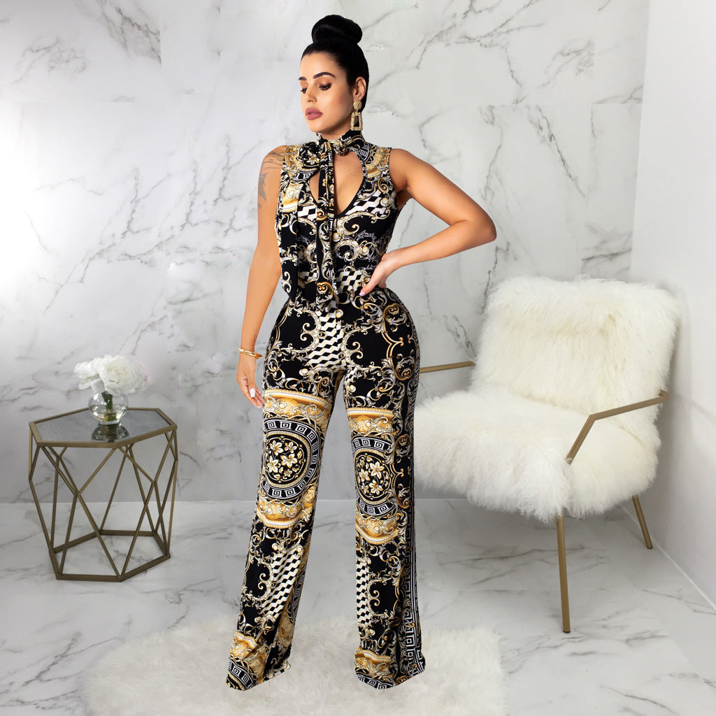 "Designer Queen" Printed Sleeveless Jumpsuit