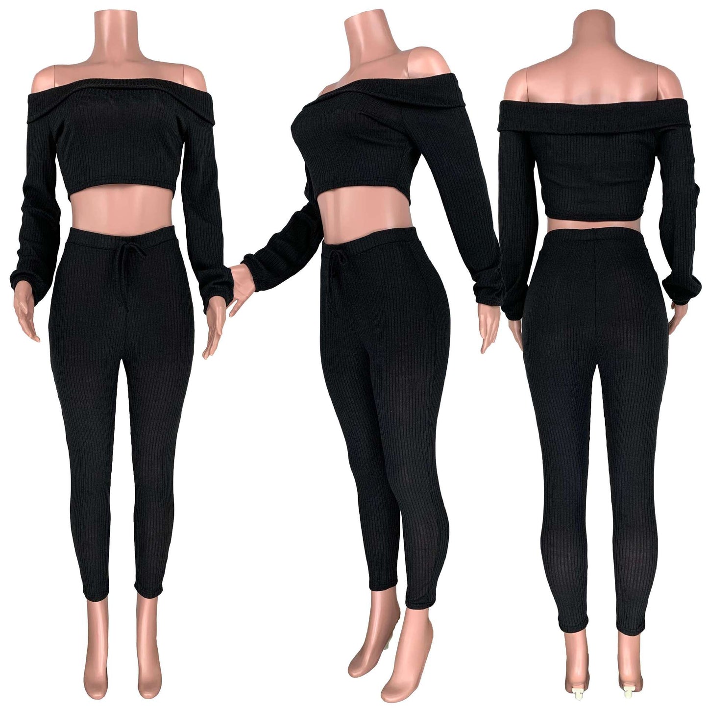 One-piece shoulder fold collar two-piece set
