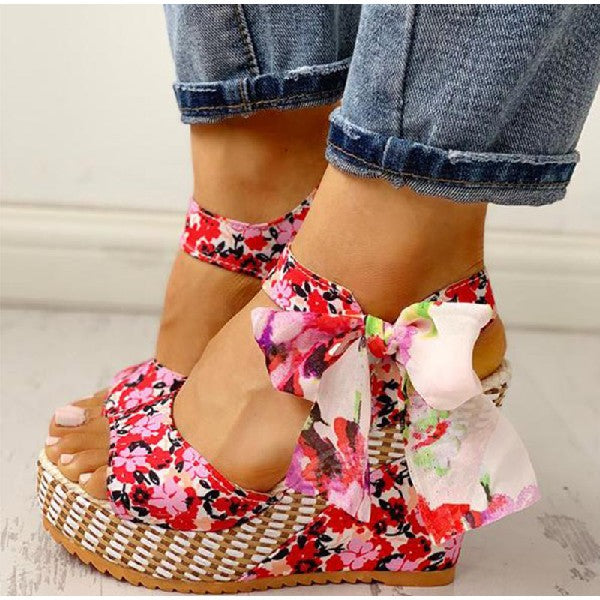 Bohemian Floral Wedge Heel Sandals