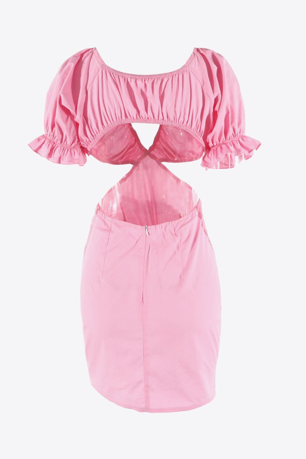 Short Flounce Sleeve Plunge Cutout Dress