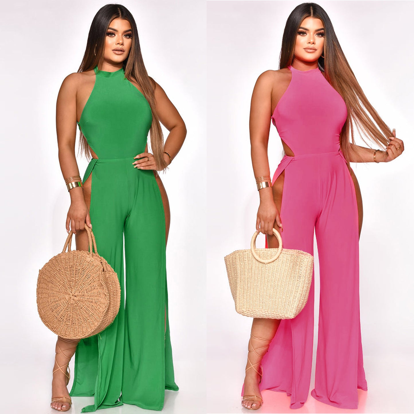 Women's Lace-up Back Split Leg Jumpsuit