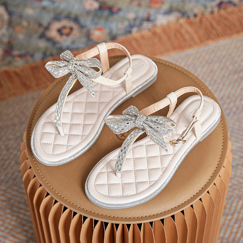 Women's Fashion Simple Bow Flat Sandals