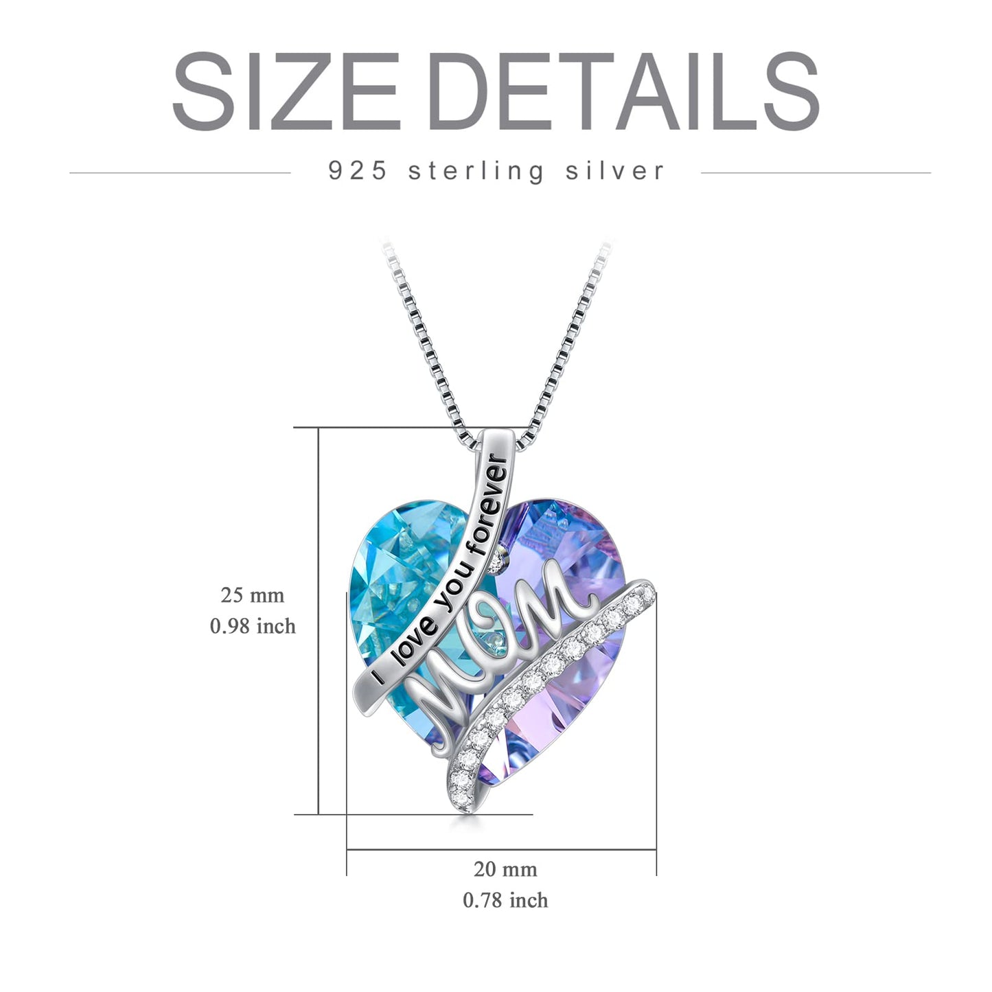 Gifts For Mom Sterling Silver Mom Necklace With Heart Birthstone Crystal Mother's Day Christmas Jewelry Gifts For Mother