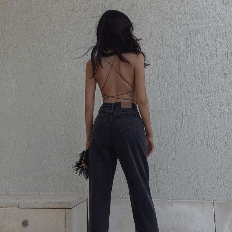 Simple String Halter Vest Women European And American Style Ins Solid Color Halter Slim Slimming One-piece Top