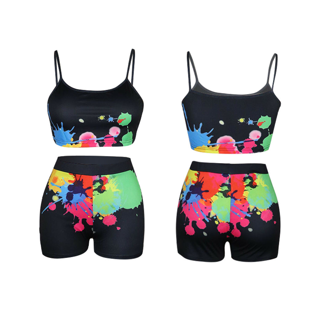 Ladies' Letter Printed Shorts and Top Two Piece Set