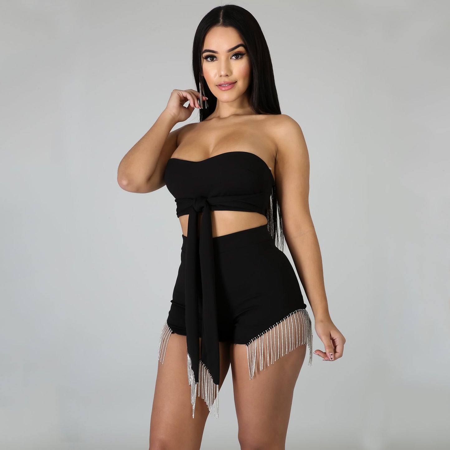 Women's Sexy Tassel Hot Drill Two Piece Set