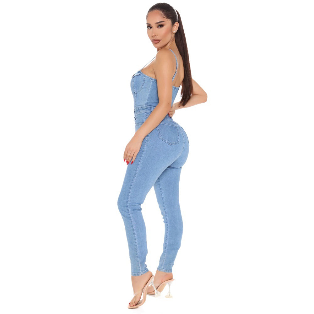"Pretty Tempting" Women's High Elastic Denim Jumpsuit