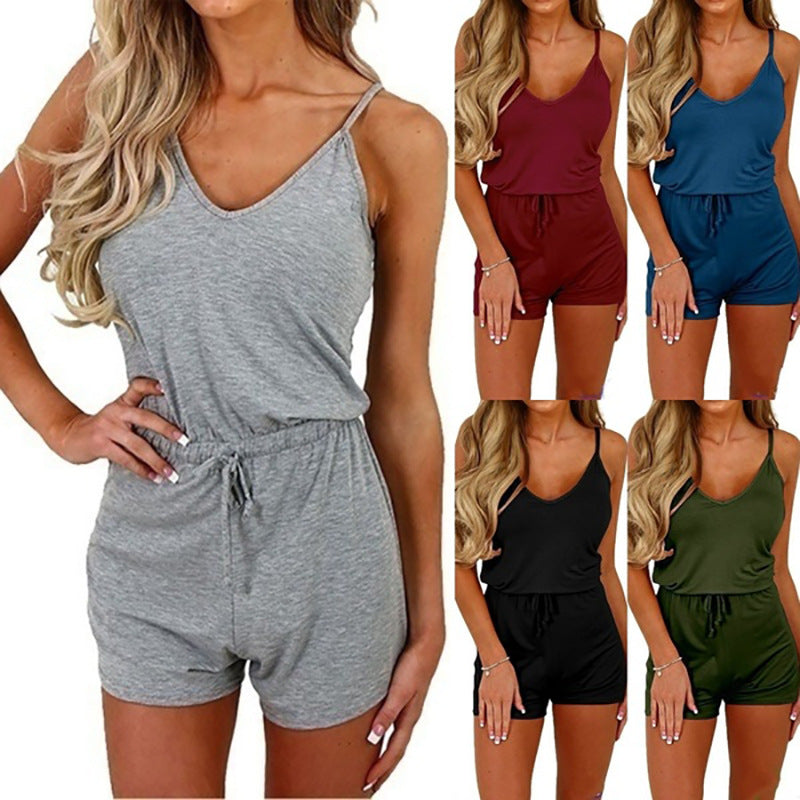 Sleeveless Lace-Up Shorts Women's Romper