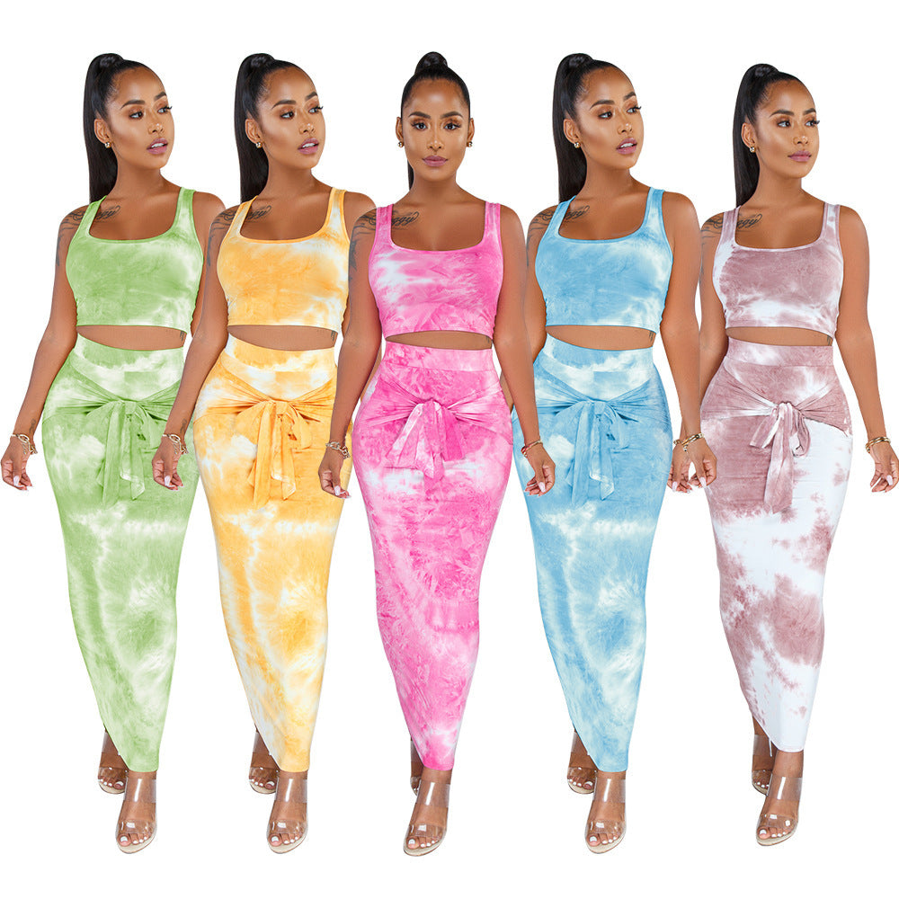 Women's Tie-dye Sexy Shirt and Skirt Set