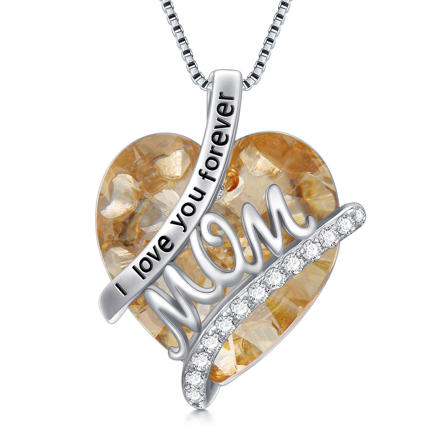 Gifts For Mom Sterling Silver Mom Necklace With Heart Birthstone Crystal Mother's Day Christmas Jewelry Gifts For Mother