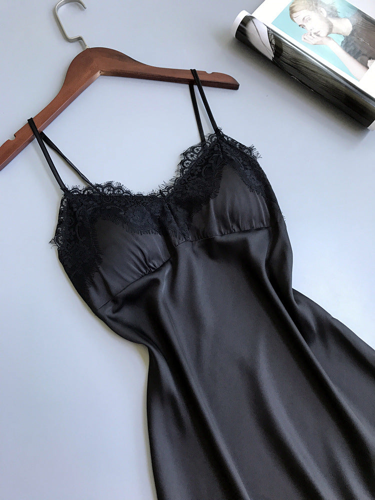 V-neck Lace Hem Strap Nightgown