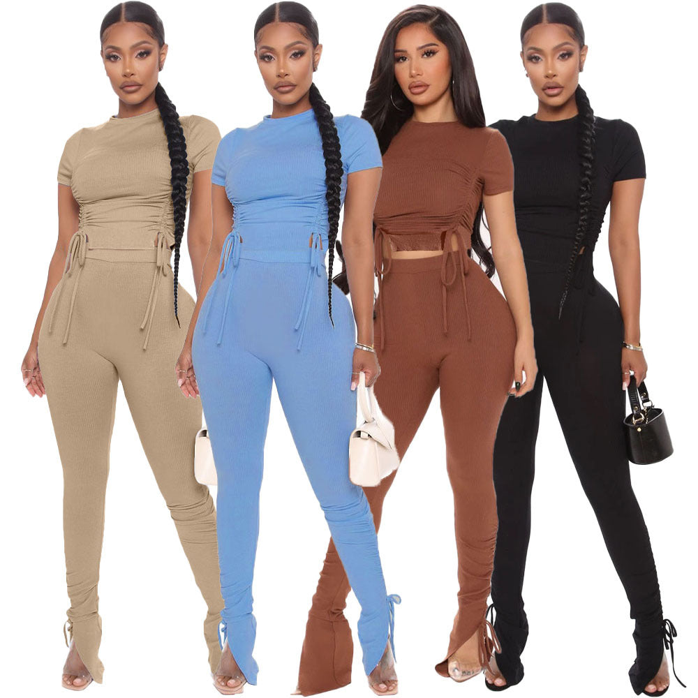 Crop Top And Pants Matching Two Piece Set