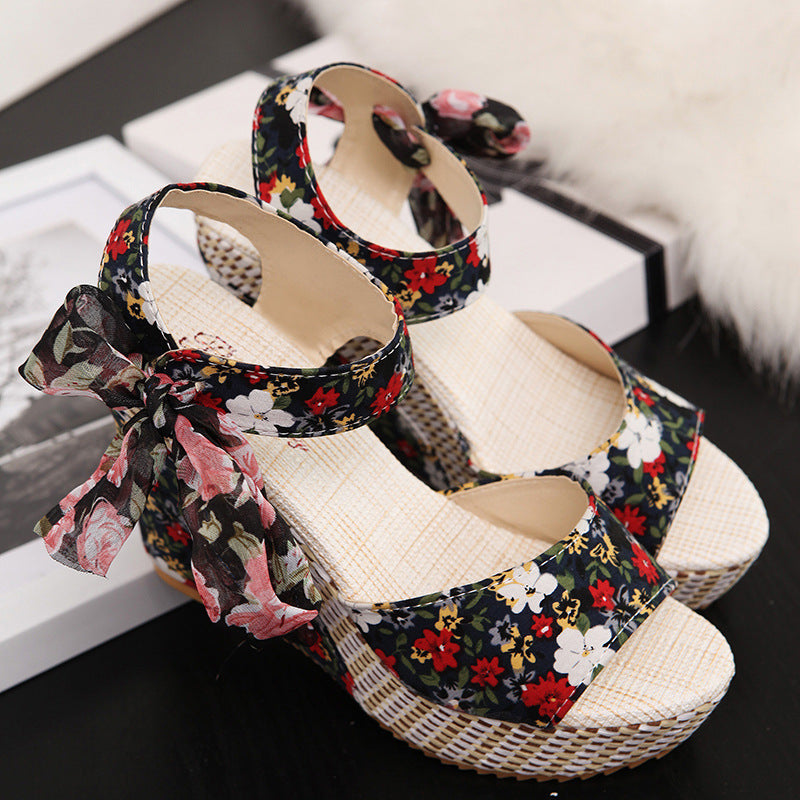 Bohemian Floral Wedge Heel Sandals