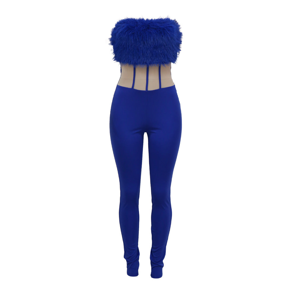 Women's Fashionable Sexy Fur Slimming Jumpsuit