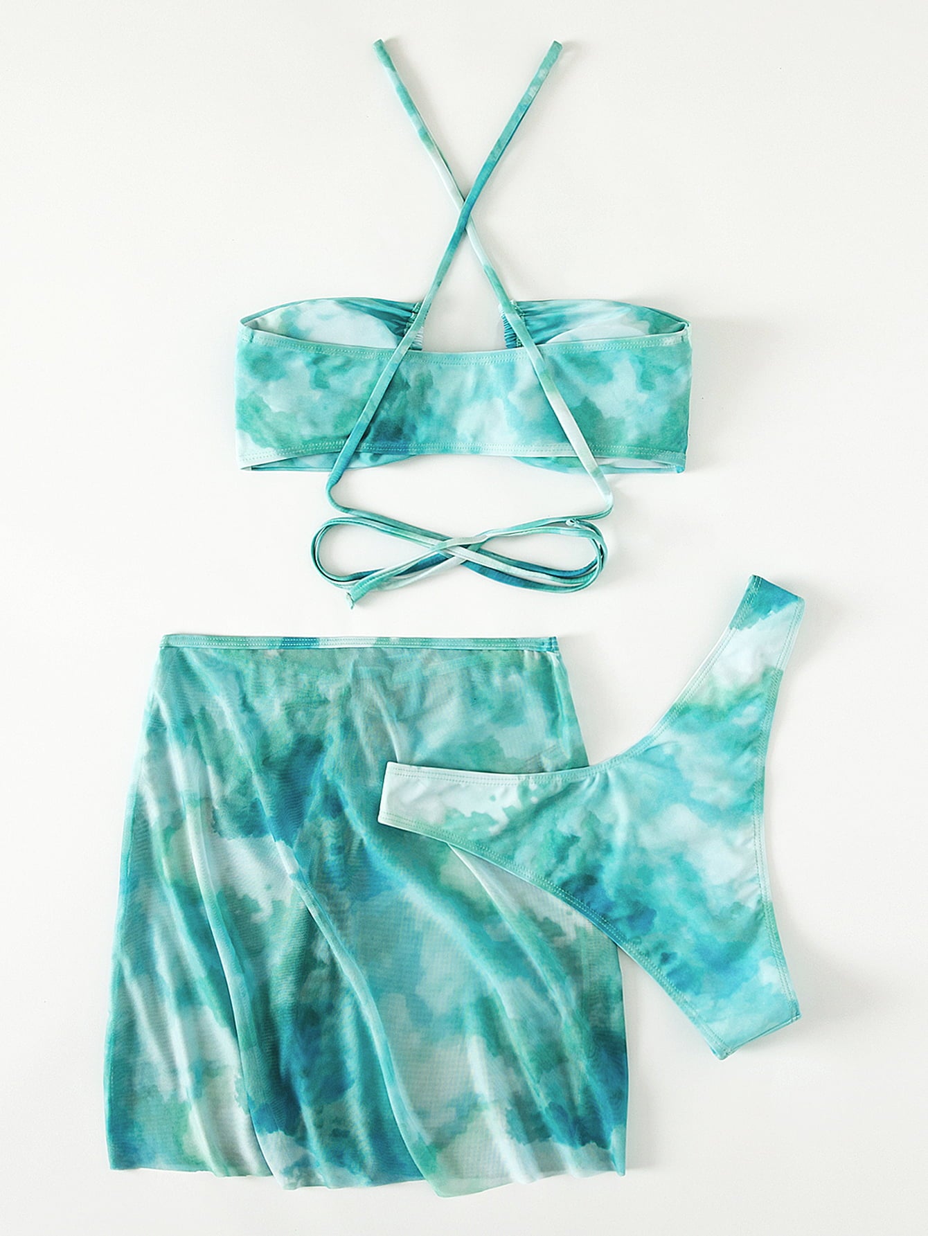 Tie-Dye Halter Neck Crisscross Tied Three-Piece Swimsuit