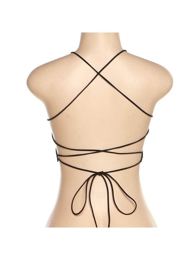 Butterfly Hot Drilling Black Tie Wrap Tank Top