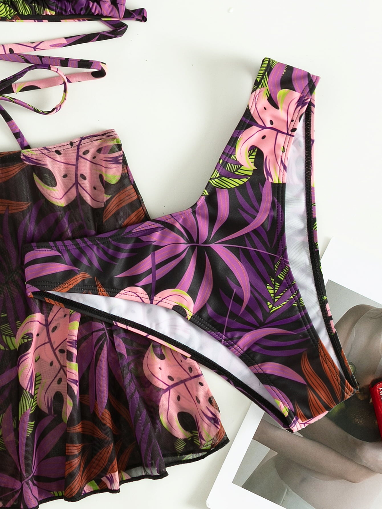 Surfing The Coast Botanical Print Three-Piece Swimsuit