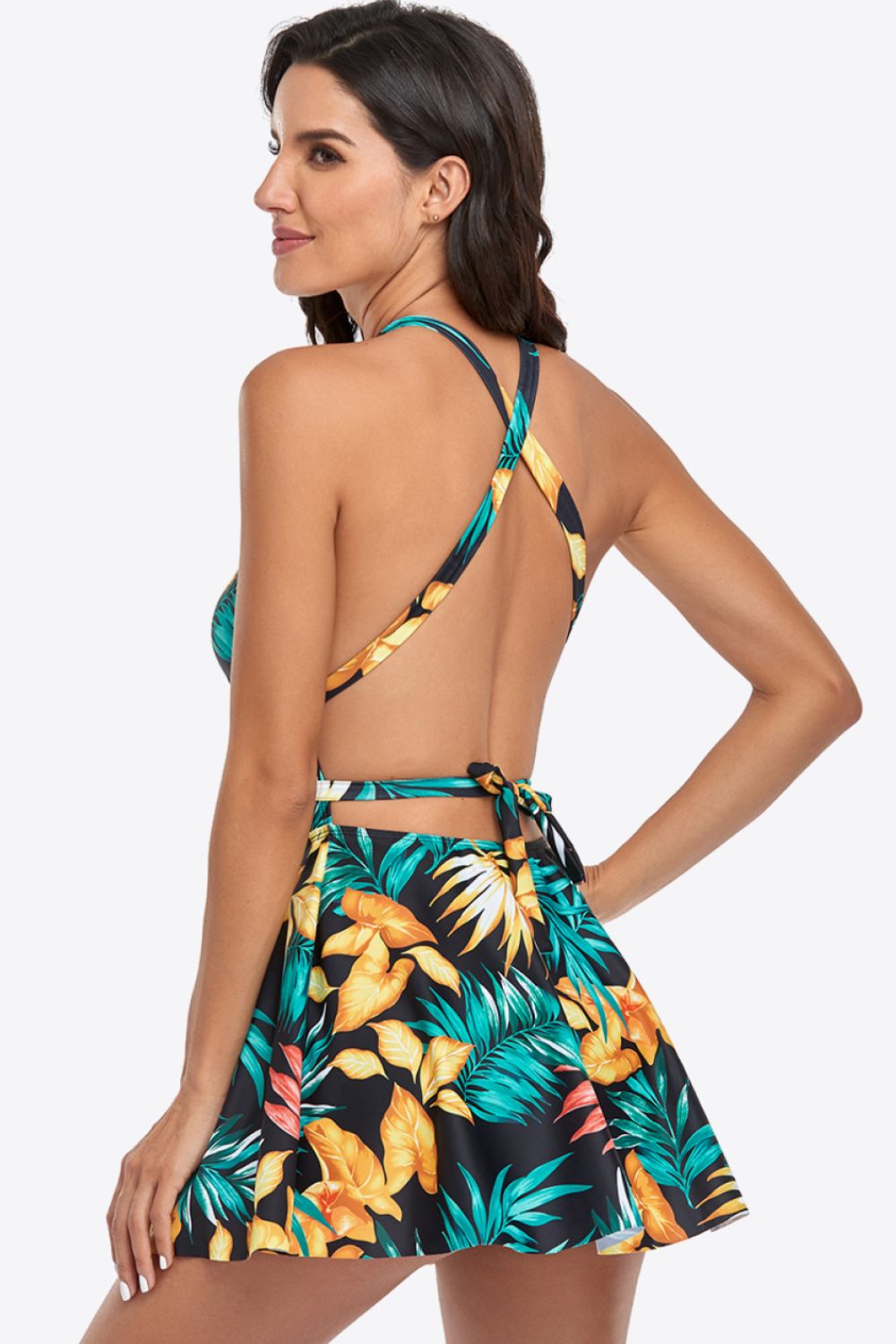 Crisscross Tie-Back Plunge Swim Dress