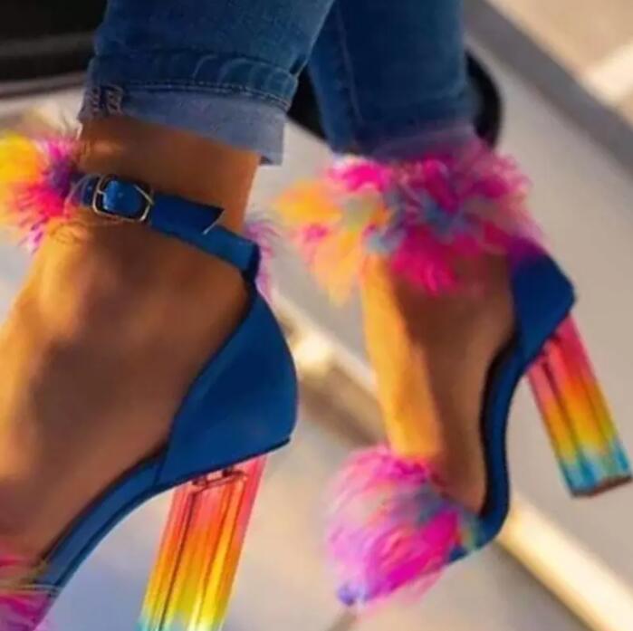 New Summer Fashion Rainbow Crystal Heels