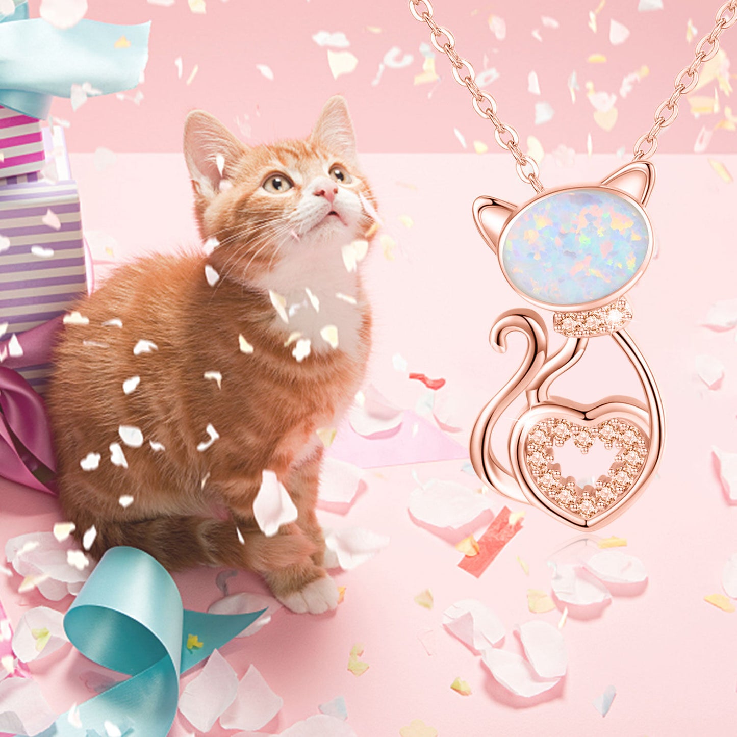 925 Sterling Silver Opal Cat Pendant Necklace