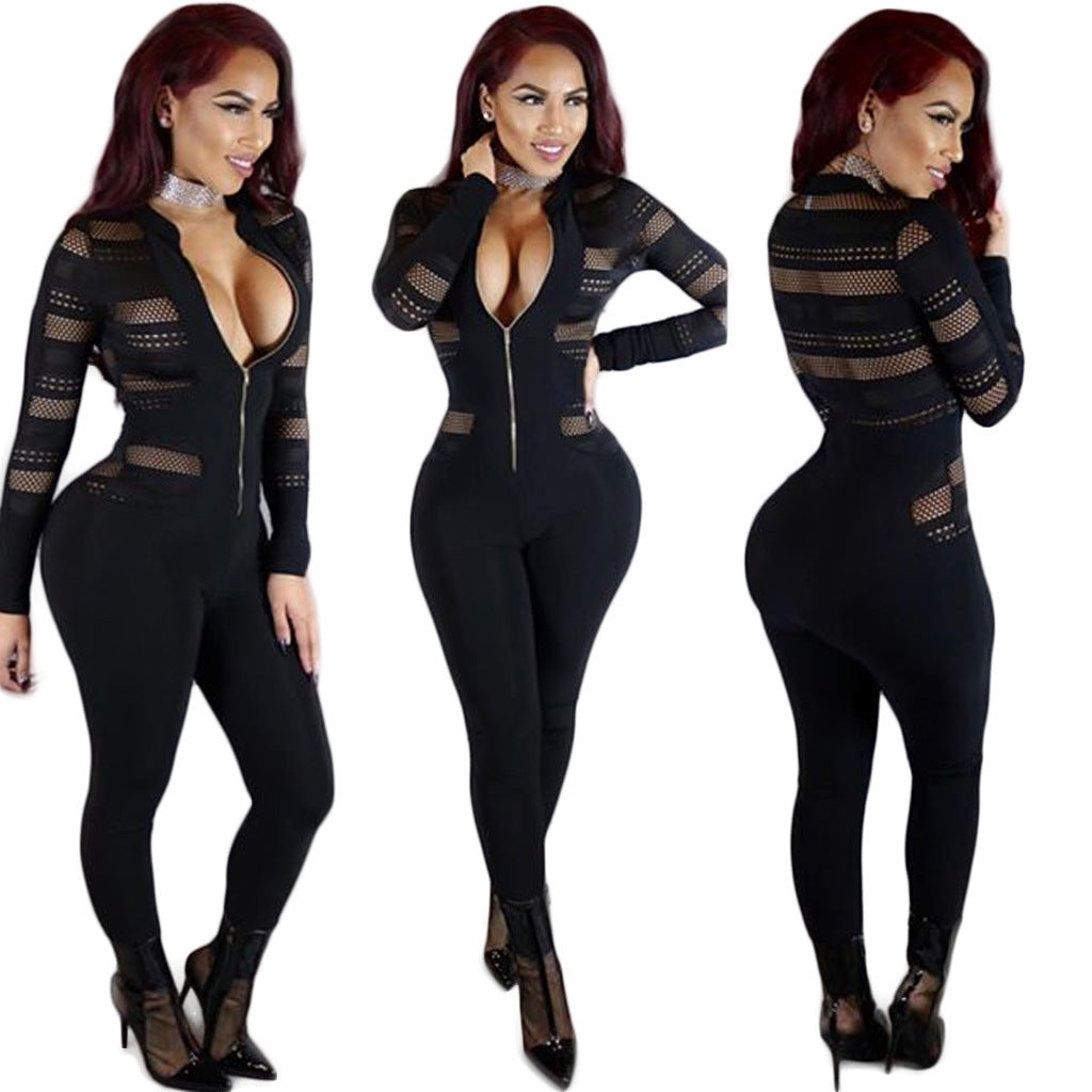Striped Jumpsuit Long Sleeve V-Neck