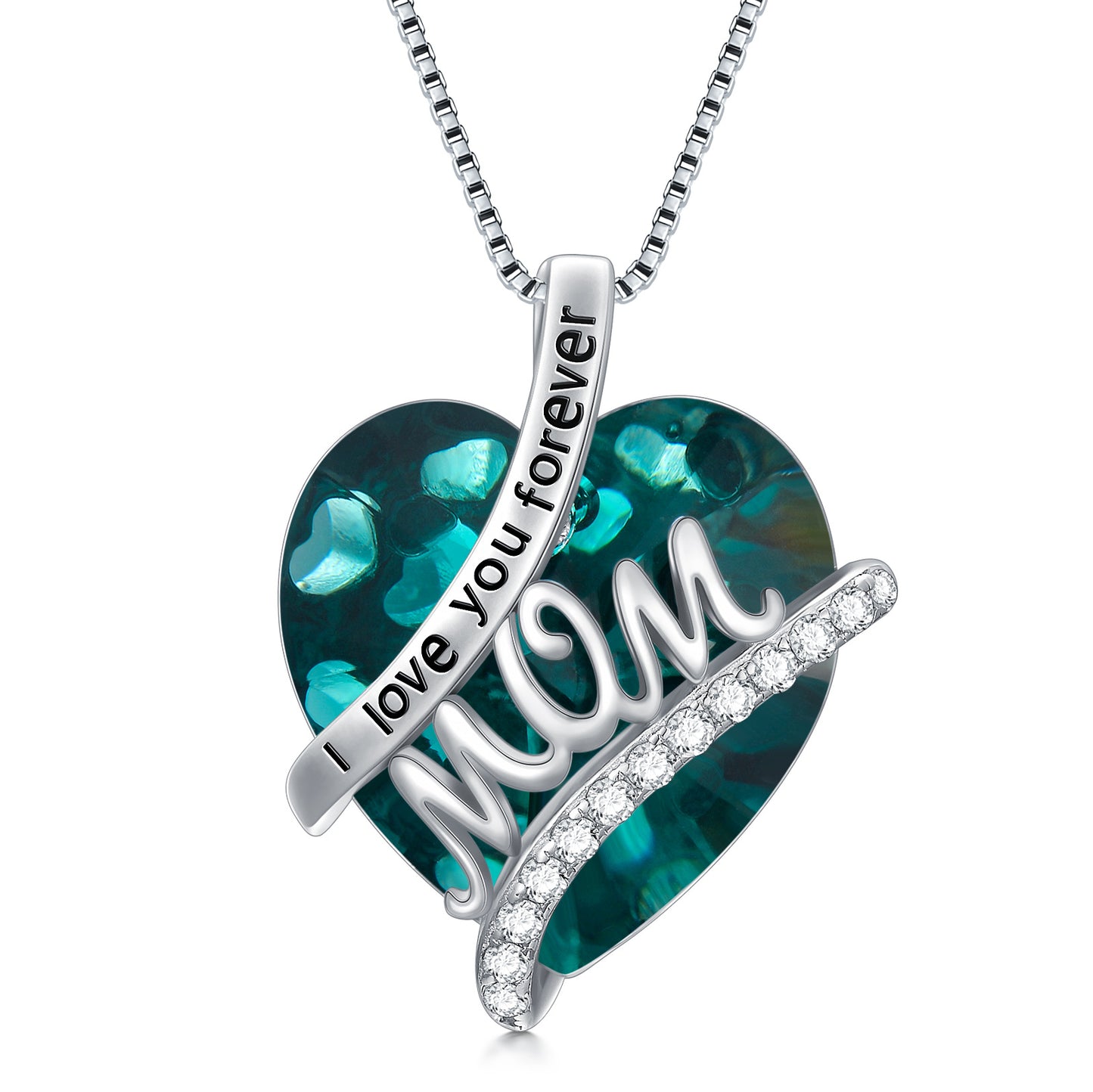 Gifts For Mom Sterling Silver Mom Necklace With Heart Birthstone Crystal Mother's Day Christmas Jewelry Gifts For Mother
