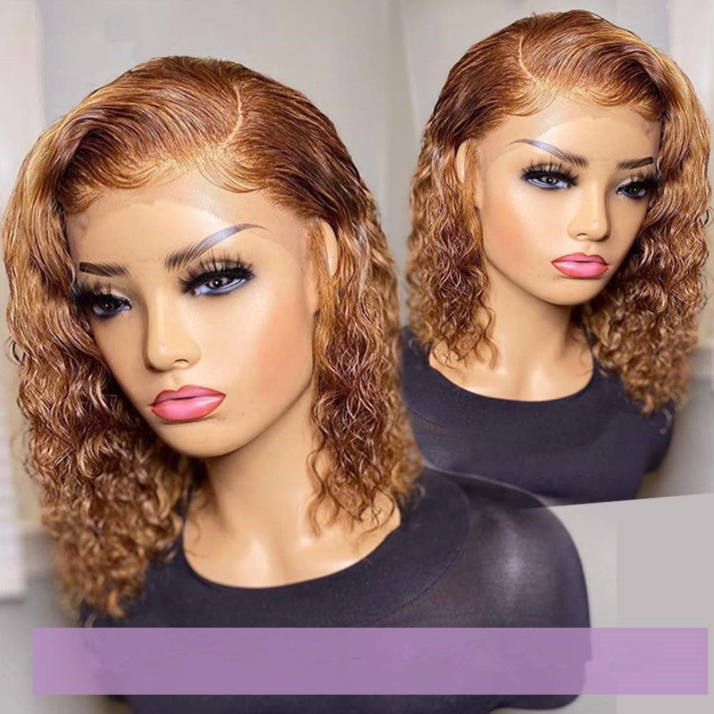 Short Curly Honey Blonde Bob Wig Lace Front Human Hair Wig for Women
