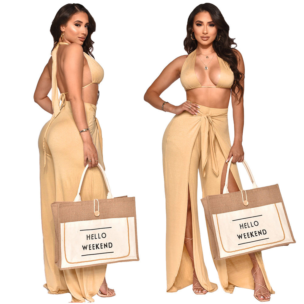 Women's Neck-hanging Solid Color Two Piece Set