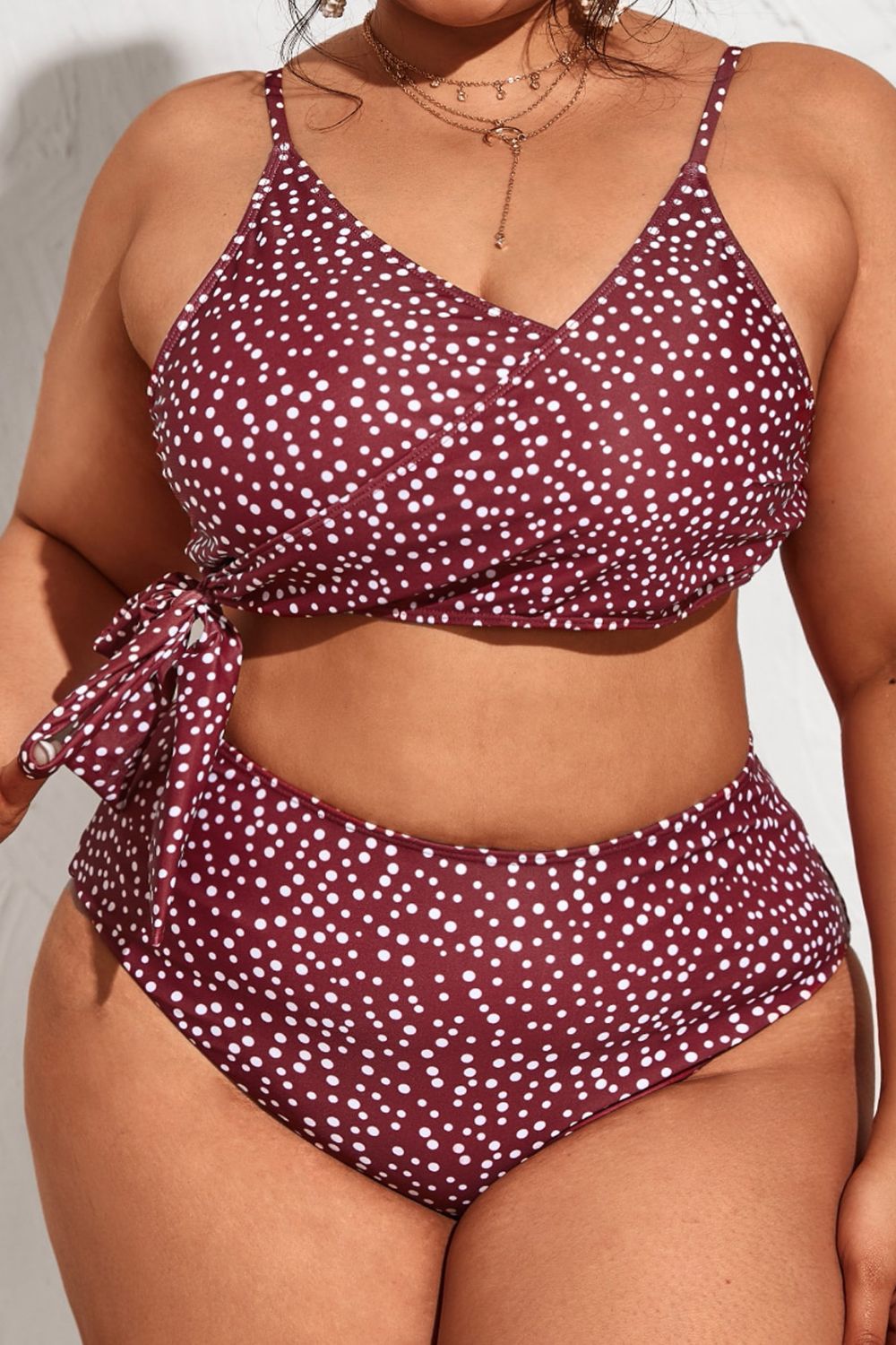 Plus Size Polka Dot Tied High Waist Swim Set
