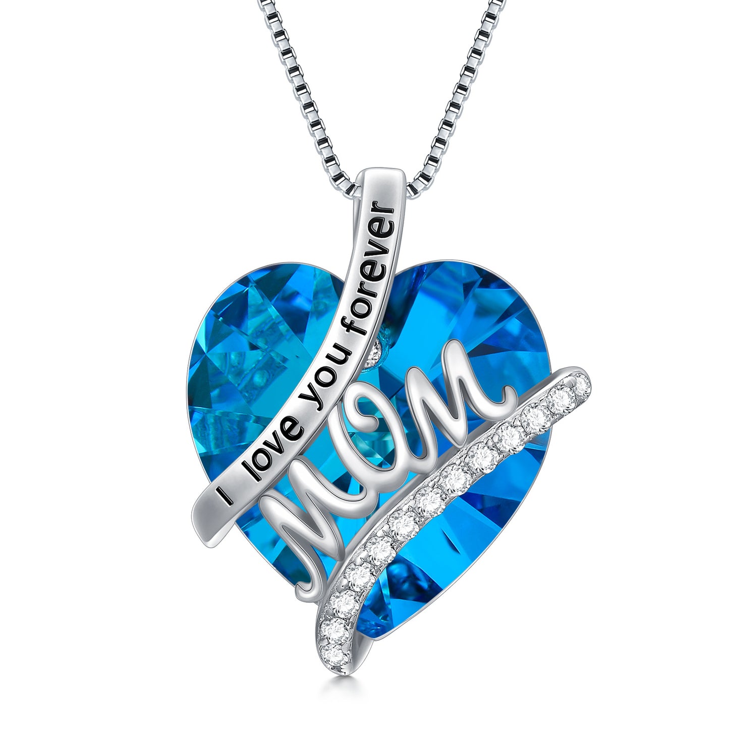 Gifts For Mom Sterling Silver Mom Necklace With Heart Birthstone Crystal Mother's Day Christmas Jewelry Gifts For Mother