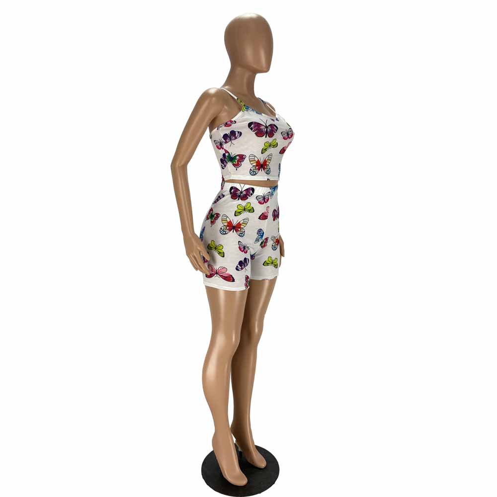 Fashion Print Crop Tank Top & Shorts Sexy Two-Piece Set
