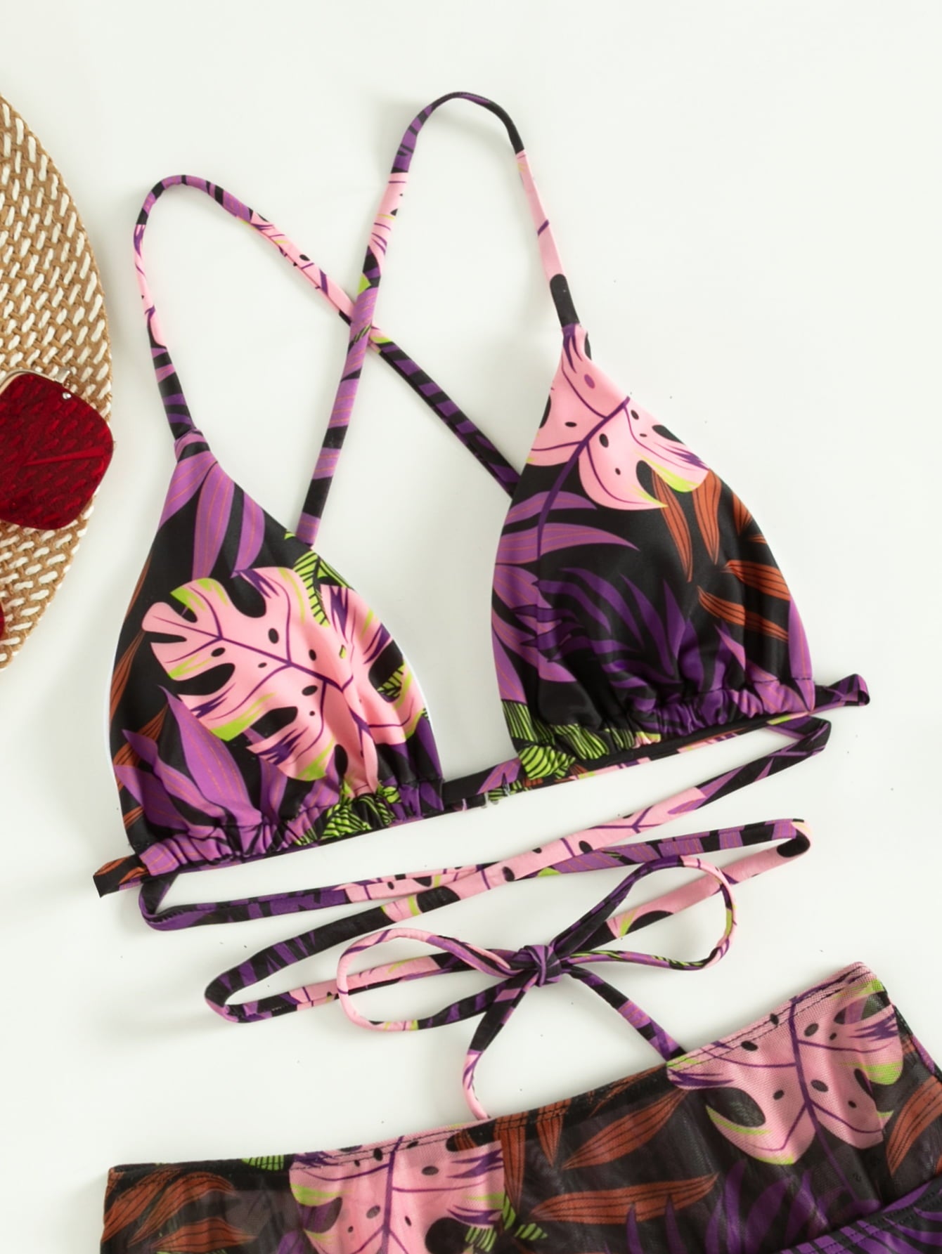 Surfing The Coast Botanical Print Three-Piece Swimsuit