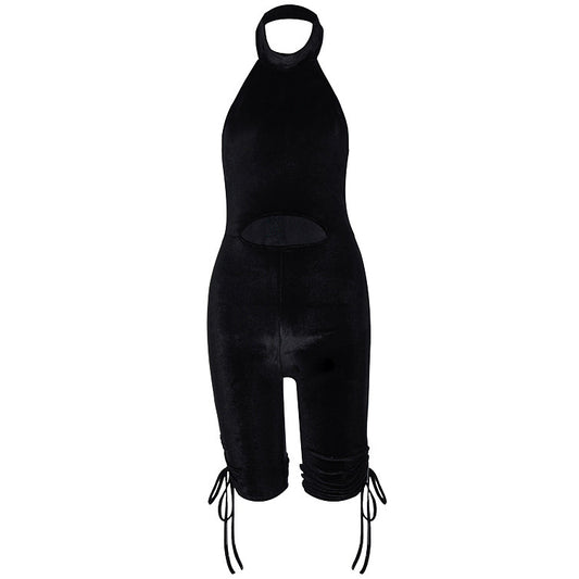 Halter Hot Rhinestone Pleated Romper