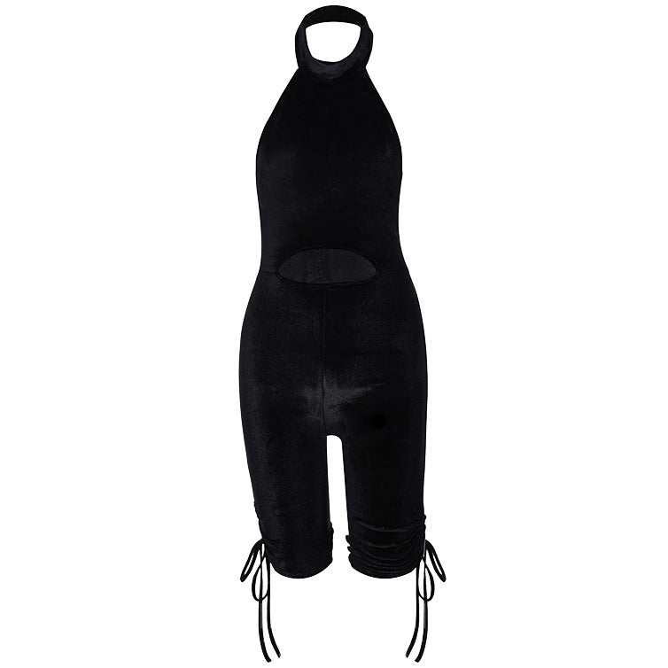 Halter Hot Rhinestone Pleated Romper