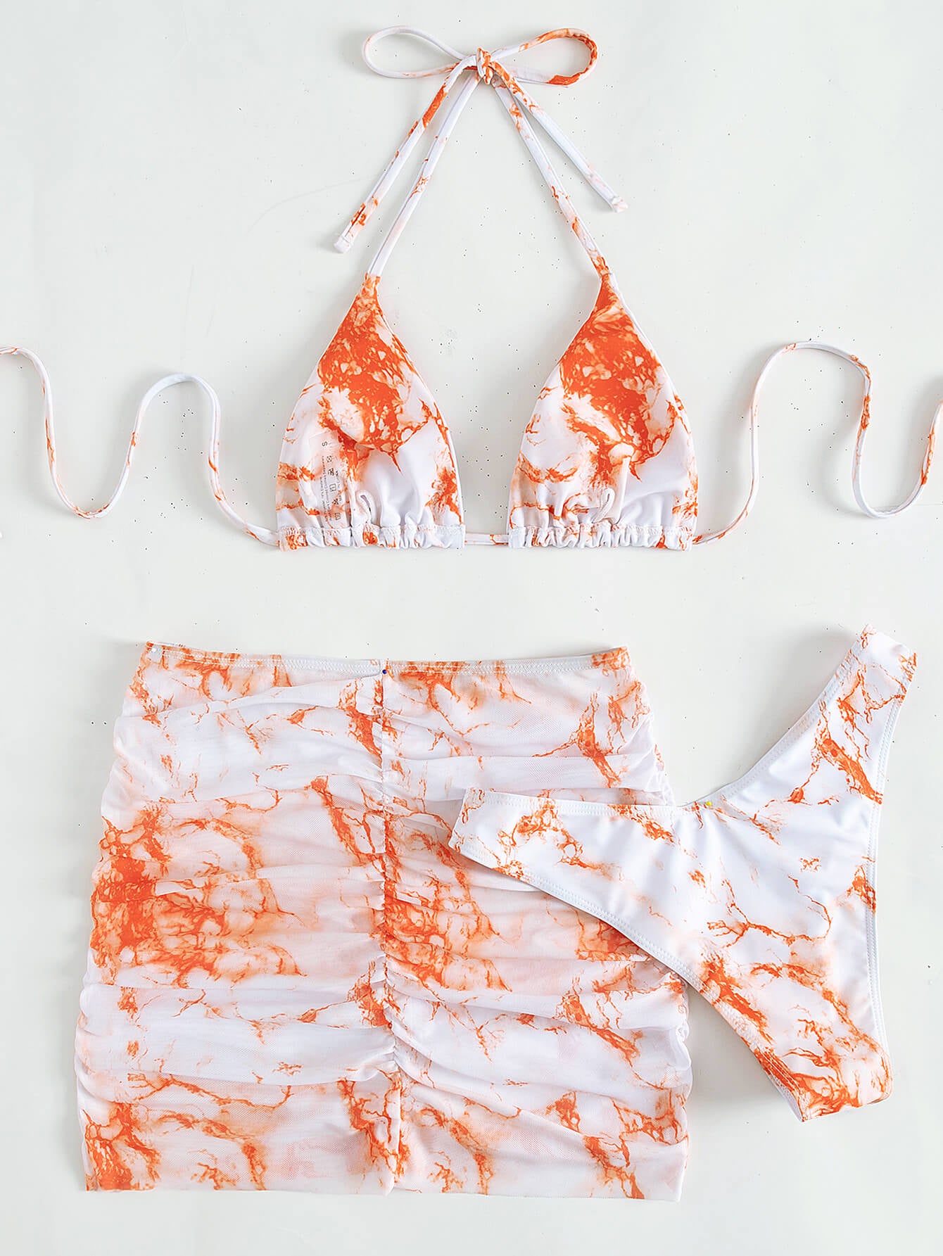 Tie-Dye Halter Neck Ruched Three-Piece Swimsuit