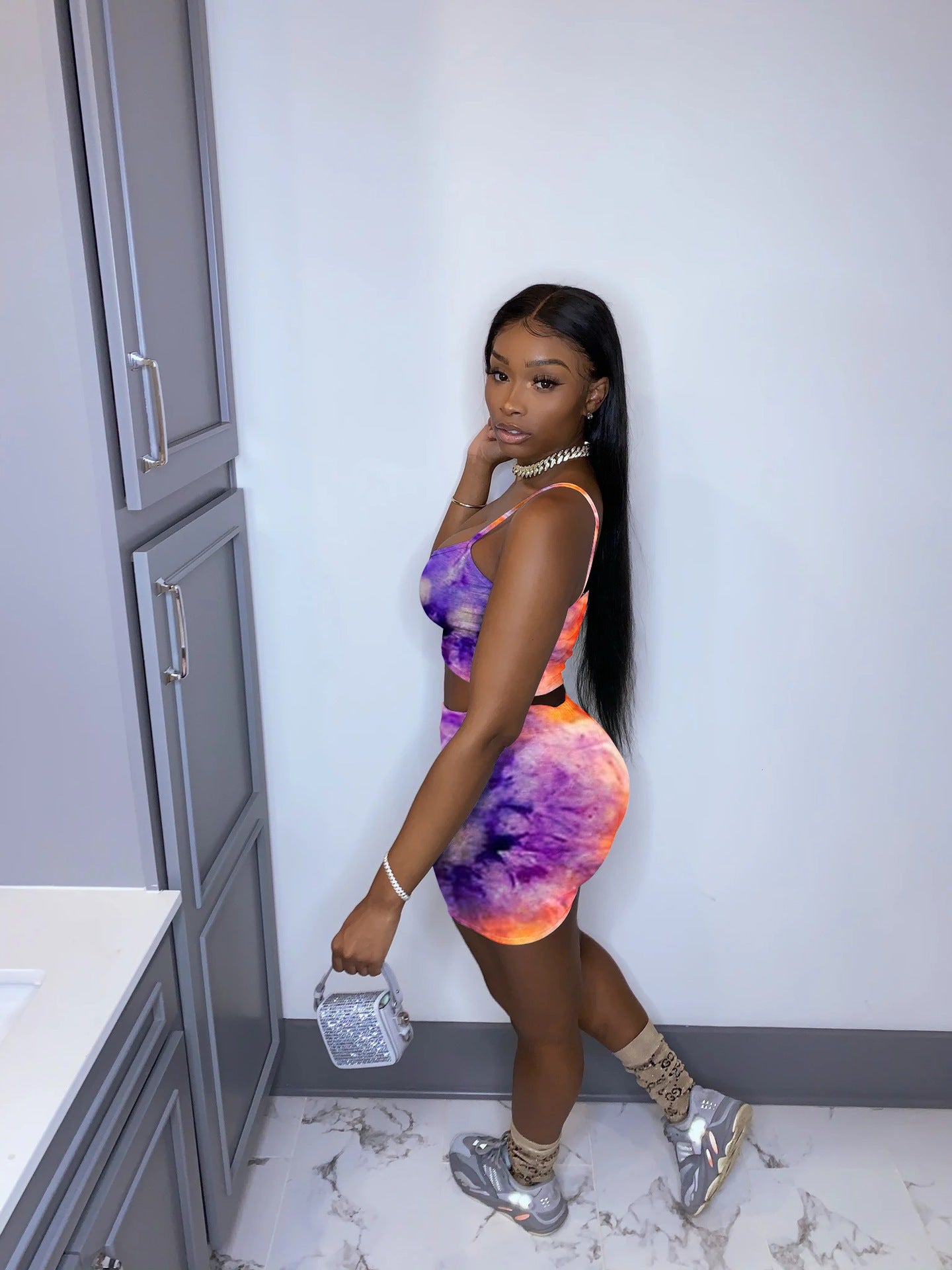 Fashion Print Crop Tank Top & Shorts Sexy Two-Piece Set