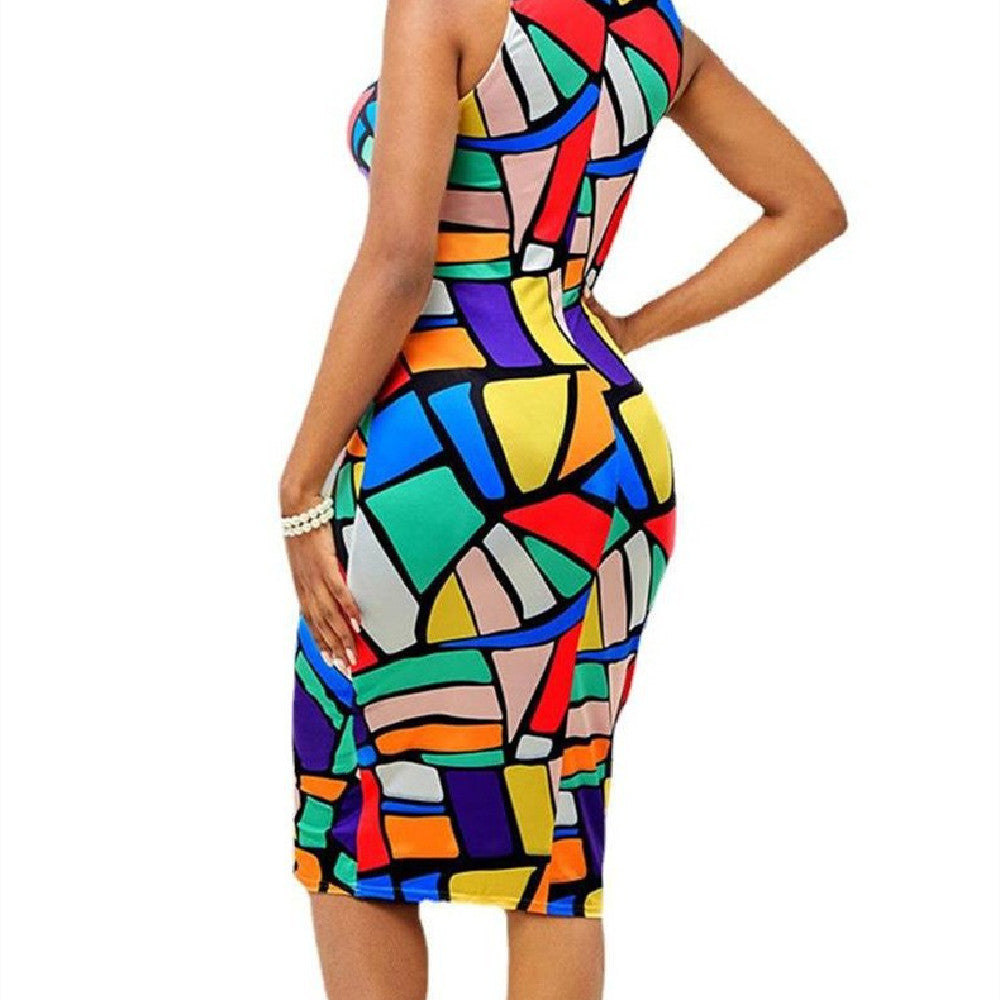 "Living Color" Women's Printed And Dyed Milk Silk Round Neck A-line Dress