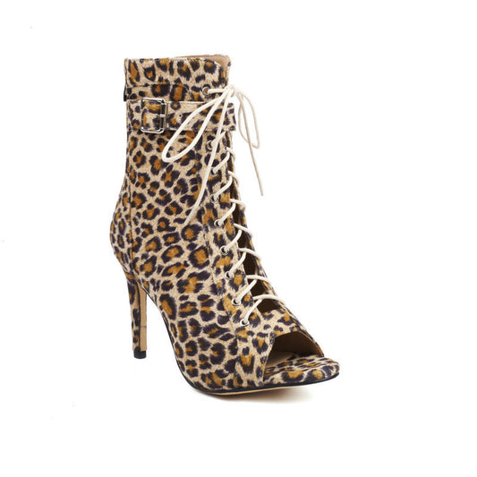 Women's Animal Lace Up Print High Heels