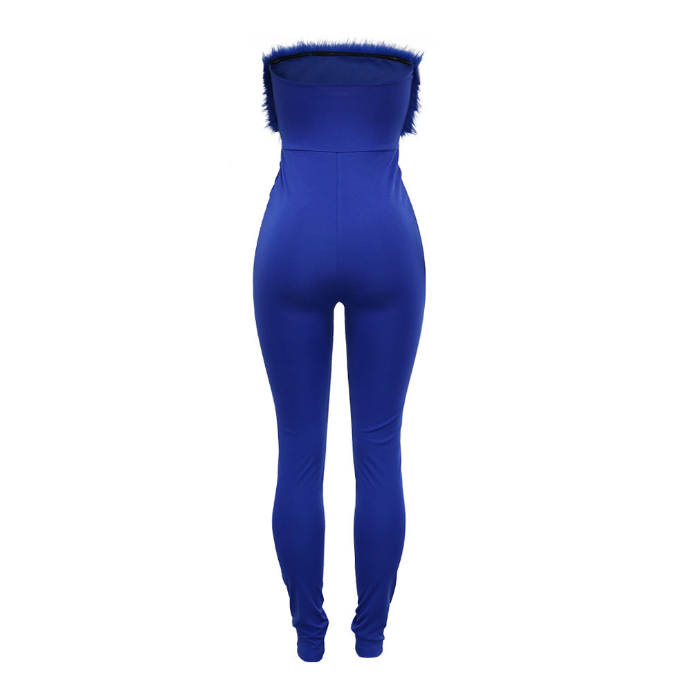 Women's Fashionable Sexy Fur Slimming Jumpsuit