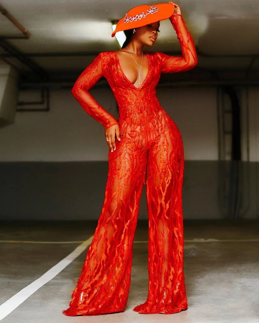 Red Women Sequin Halter Neck Jumpsuit