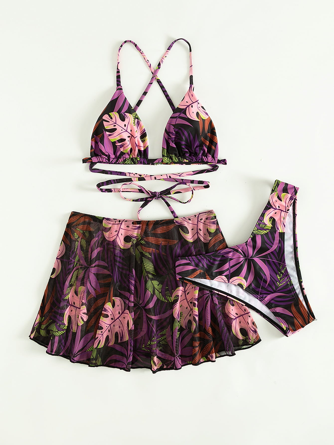 Surfing The Coast Botanical Print Three-Piece Swimsuit