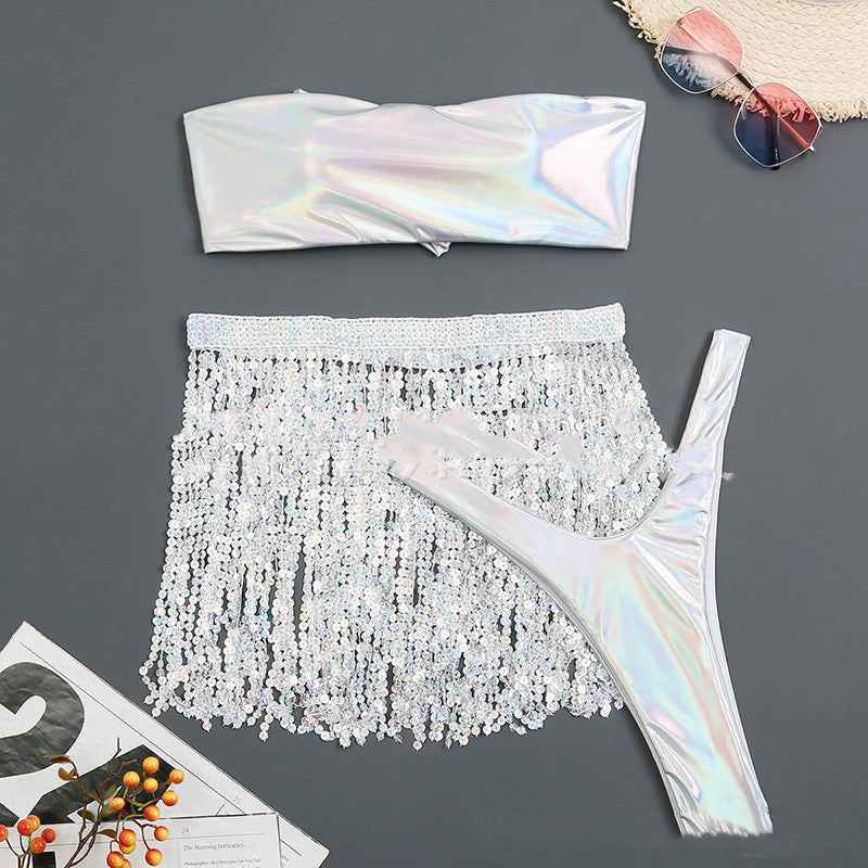 Rhinestone Dazzle Three Piece Swimsuit Set