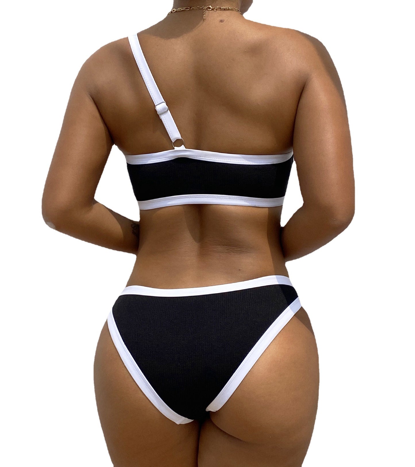 Black Single Shoulder Strap Sexy Tight Bikini Swimsuit